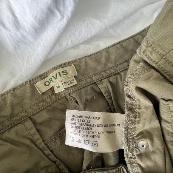 Orvis Pants Straight Fit Canvas Flat Front Pants in Olive Green Size 14 - Picture 6 of 7